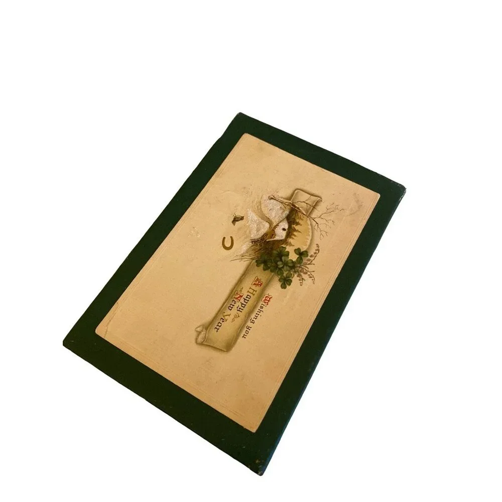 Vintage Merry Christmas Happy New Year‎ Faux Book Box Green Gold Sparkle